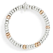 Bracciale Rondelle Bold DoDo in argento 925 e argento dorato oro rosa 18K con catena a t-bar e anello brisé in acciaio.